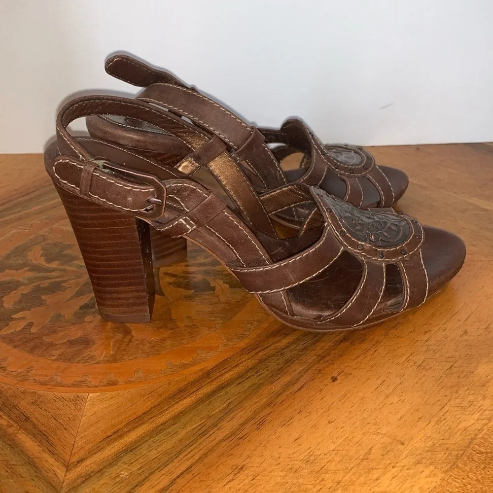 Cole Haan Brown Leather Heel Slingback Sandals Women’s Size 5 Left Shoe, 6 Right